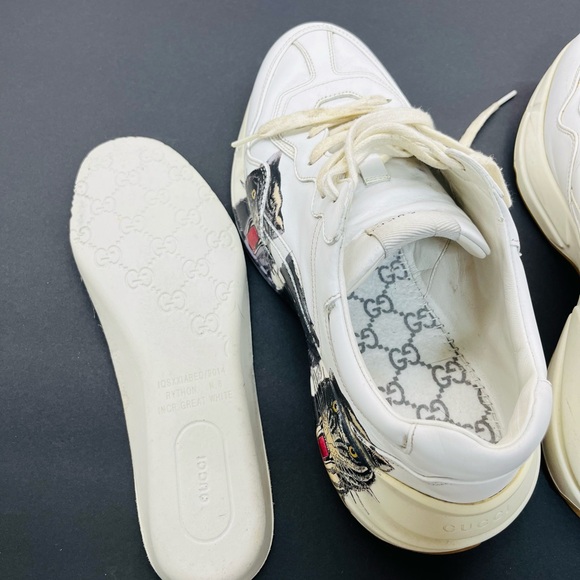 Gucci Rhyton Great White Tiger Leather Animal Print Logo Men's Sneakers Size 8 - Picture 8 of 10